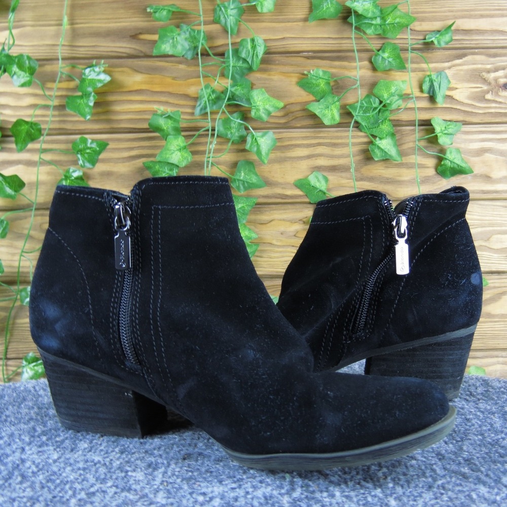 Blondo Waterproof Suede Ankle Boots Black Size Zip Closure Block Heel 8.5M - Picture 5 of 7